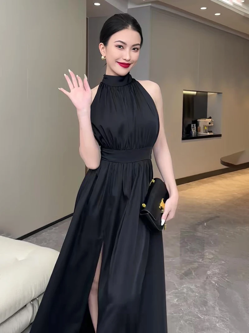 

Sexy Party Sleeveless Black Midi Dresses for Women 2023 Summer Korea Elegant Evening Prom Female Clothes Casual Chiffon Dress