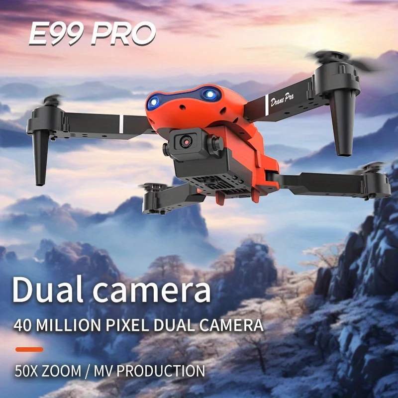 Vue aérienne prise par un drone jouet enfant avec caméra HD, quadricoptère pliable, montrant un paysage urbain coloré.