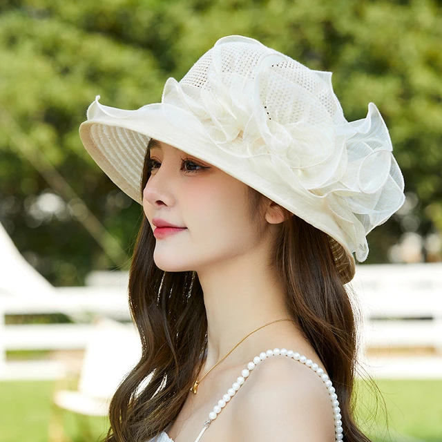 Hot Sale Summer Fashion Organza Lady Wide Brim Sun Hat For Women