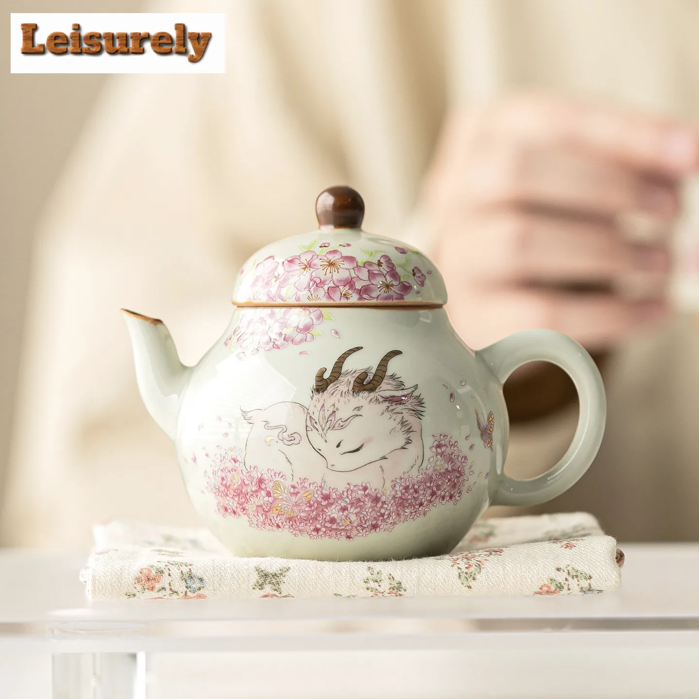 Plant Ash Deer and Flower Teapot Aesthetic Tea Infuser Pot Household Tea Making Kettle with Ball Hole for Tea Accessories Gift