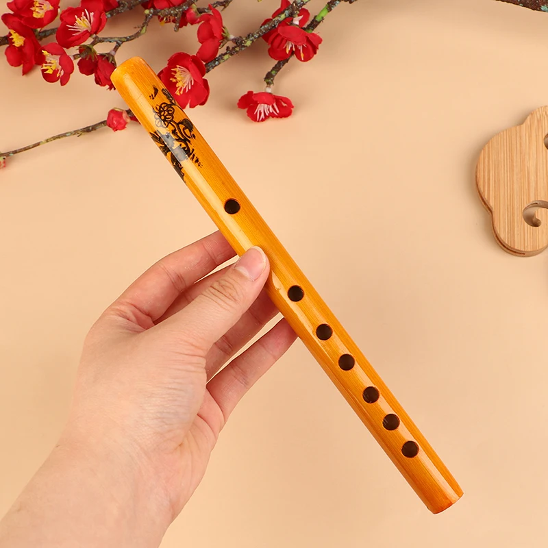 1Pc 6 Holes Bamboo Flute Chinese Traditional Vertical Flute Clarinet Student Musical Instrument Wooden Color Flute For Beginner