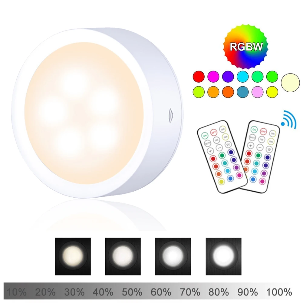 

LED Cabinet Puck Lights Battery Operated Light with Wireless Remote 13 Color RGB for Closet Wall Puck Lights Home Accessories