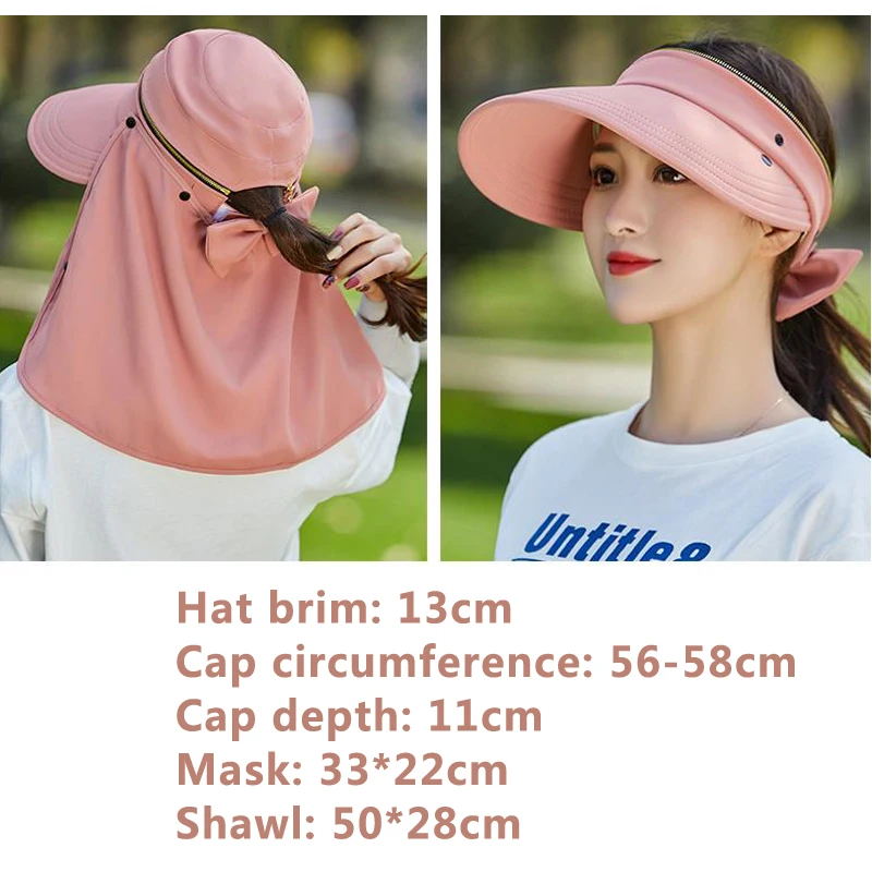 Beach Hat Women Sun Hat Women Outdoor Riding Anti-UV Sun Hat Foldable Big Brim Hats Neck Face Protection Detachable Mask Sunscreen Breathable Beach Caps