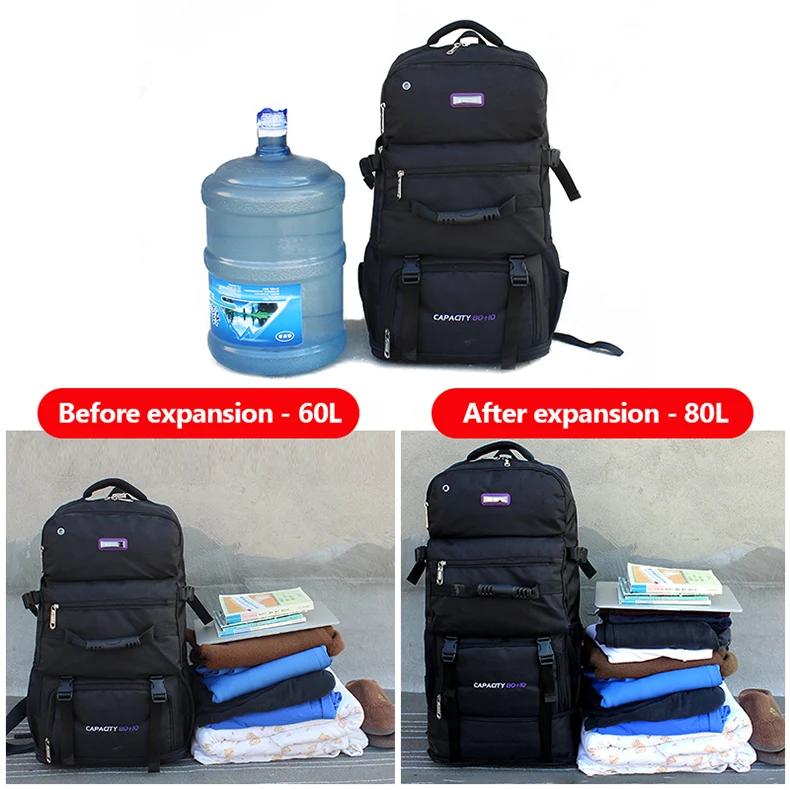 60-80L Expandable Unisex Nylon Modular Functional Backpack