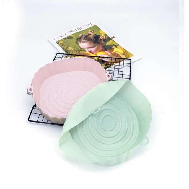 AirFryer Reusable Pot Silicone Easy To Clean Oven Baking Tray Ninja Round  Liner Pizza Plate Grill Pan Mat Air Fryer Accessories