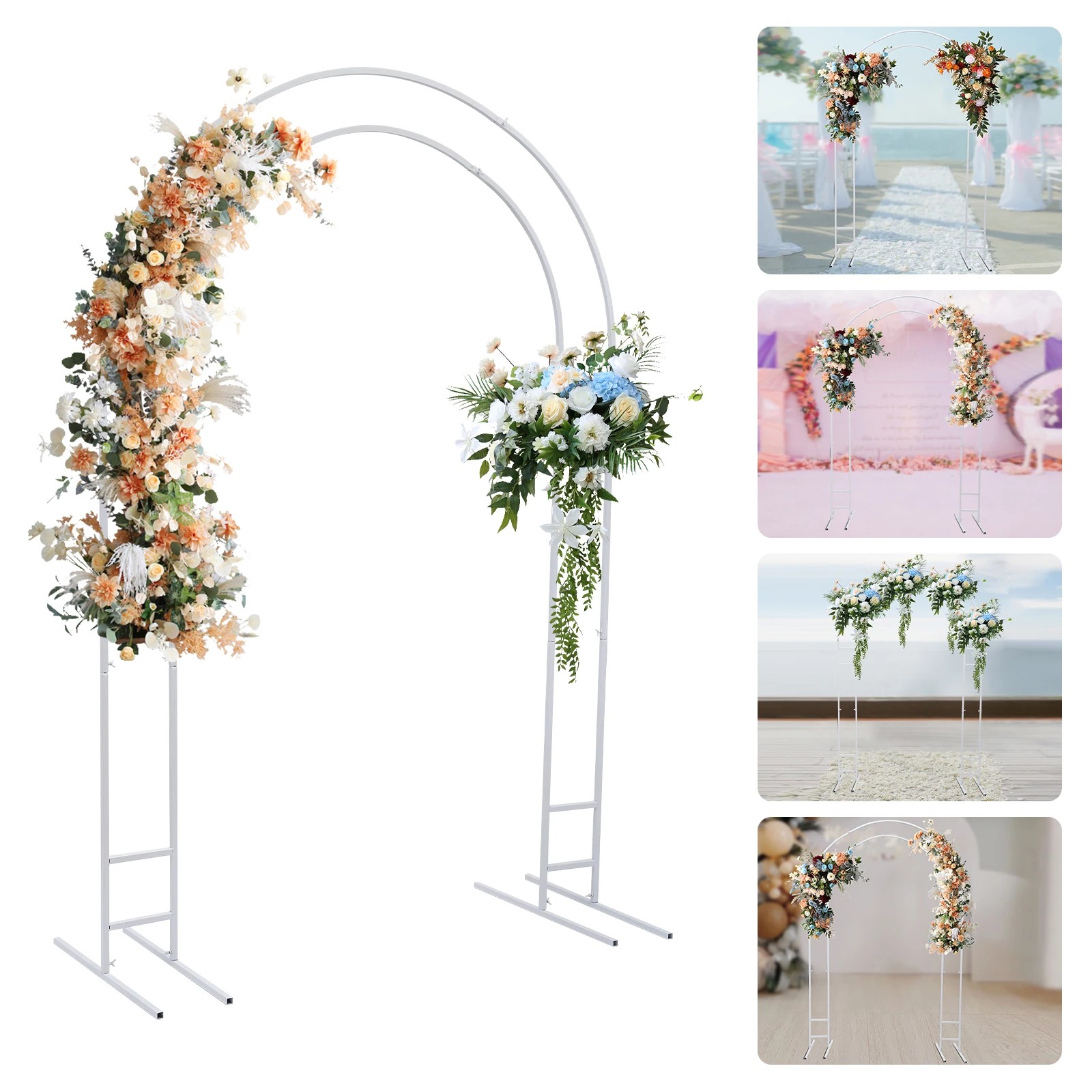 1.5x2.2m Metal Wedding Arch Balloon Flower Decoration Rack Garden Yard Backdrop Arch Stand for Wedding Birthday Party Gold/White