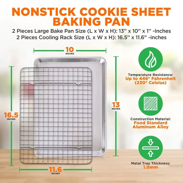 Nutrichef 2-pc. Nonstick Cookie Sheet Baking Pan - Professional Quality Kitchen Cooking Non-Stick Bake Trays with Gray Coating