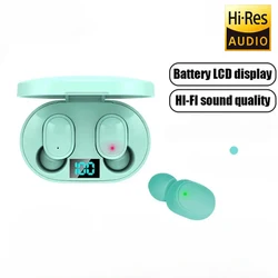 Noise Cancelling Wireless Bluetooth Earbuds with LED Display and Mic (Green)