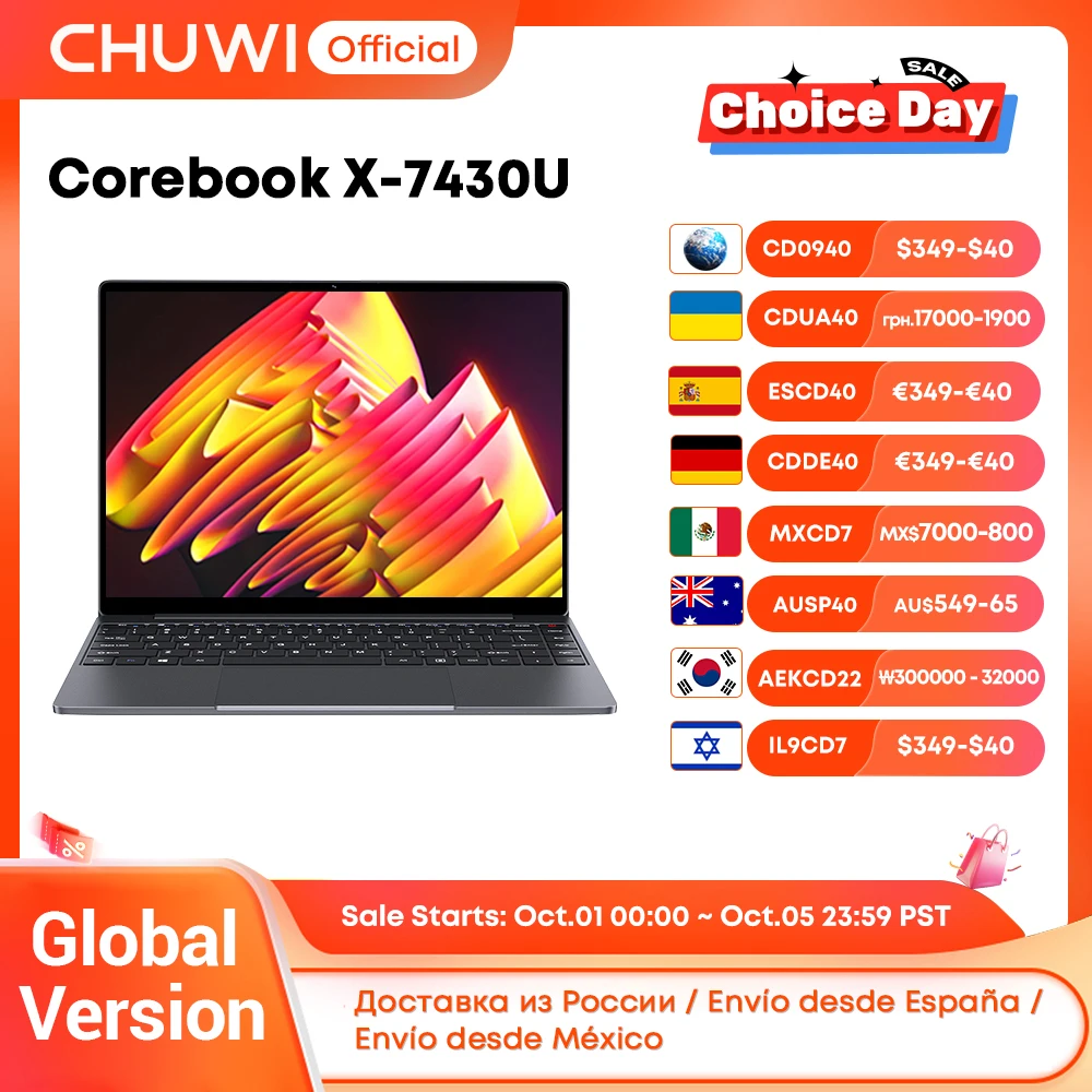 CHUWI CoreBook X Gaming Laptop AMD R5-7430U 6 Cores 14.1 inch FHD