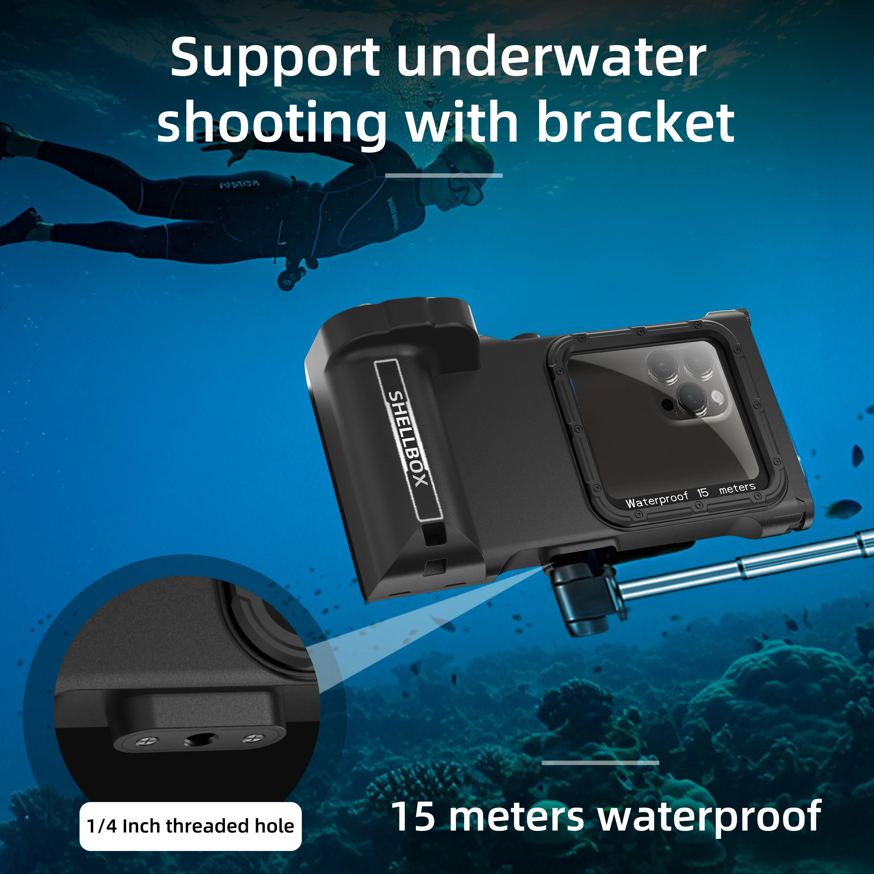 Waterproof Phone Case Shellbox Newly Upgraded IP68 Bluetooth Control 15M/50ft Diving/Swimming Photography Professional Diving