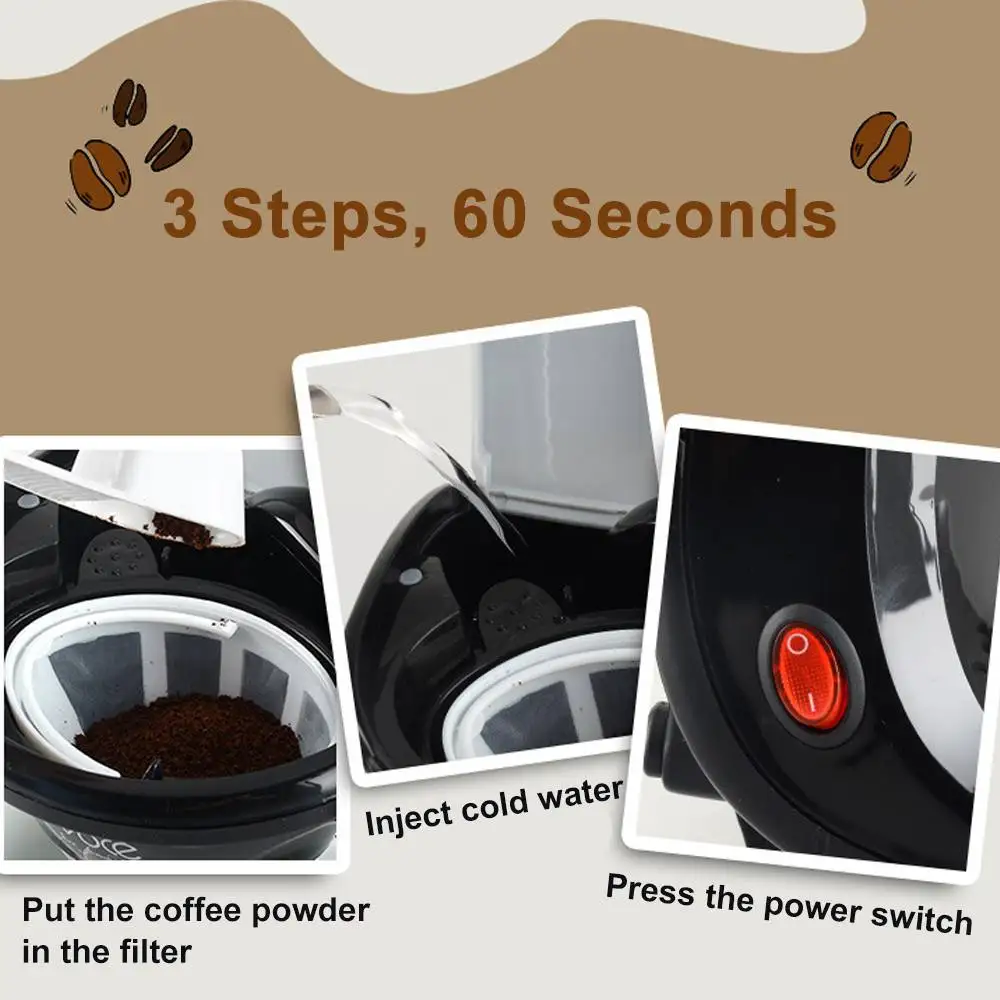 110V/220V 450W Household Electric Steam Drip Coffee Maker Automatic Dual Cup Coffee Machine Dual-use American Coffee Tea Machine 3