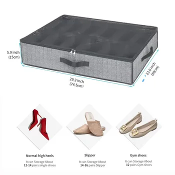 1 Piece Under Bed Shoe Storage Organizer, can accommodate 12 to 16 pairs of shoes, with transparent window, breathable, foldable 2