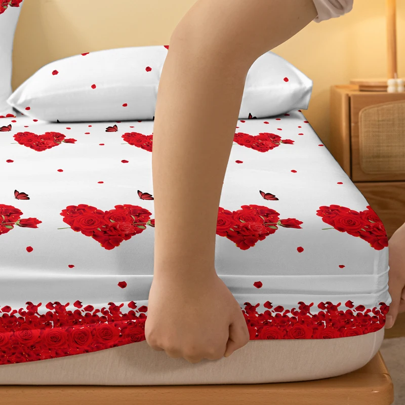 Rose butterfly patterned frosted printed bedsheet bed cover for bedroom bedding (excluding pillowcases)