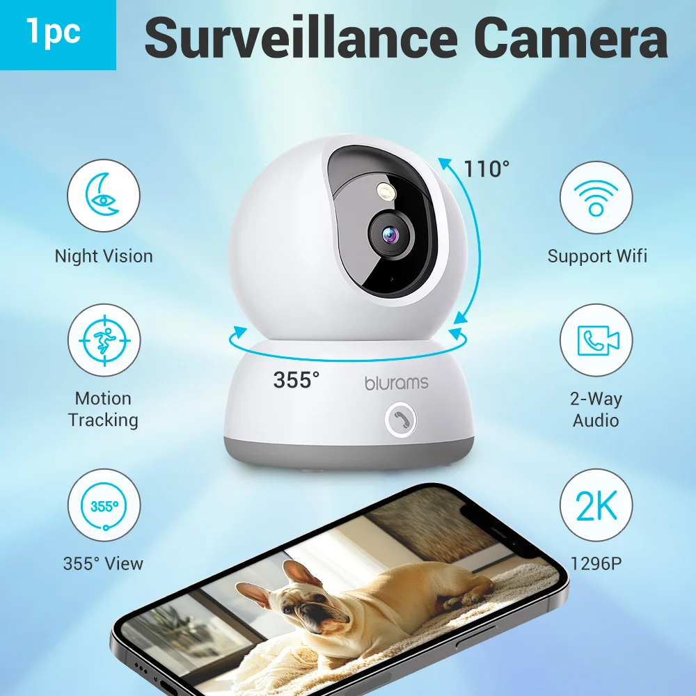 1-4PCS 2.4GHz Indoor Security Camera (2K Resolution) 360° Pet View Smartphone Remote Control, 2-Way Talk, One-Touch Call & Night