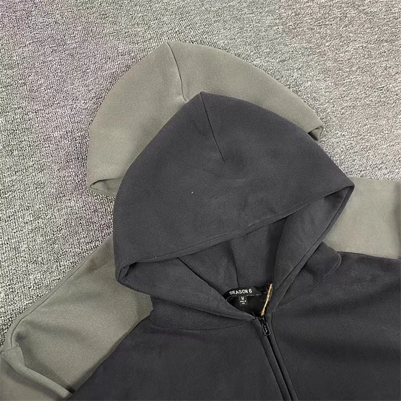 Pure Color Simple Best Quality Season6 Hooded Cardigan High Street Man Woman Street Kanye Casual Hip Hop Zipper Sweatshirt