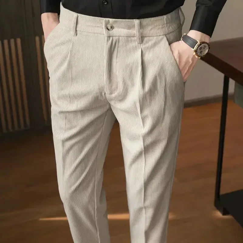 Men's Casual Pants Autumn Winter Corduroy Dress Pants Slim Korean Version