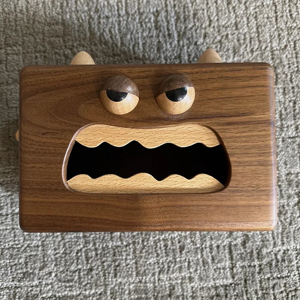 Wooden Little Freak Tissue Box, Wood Simple Drawing Paper Case 6