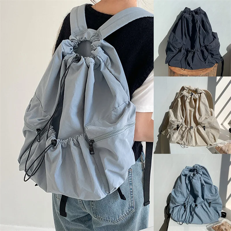 

3 Style Fashion Ruched Drawsting Backpacks for Women Light Weight Students Bag Nylon Backpack Large Capacity Travel Backpack