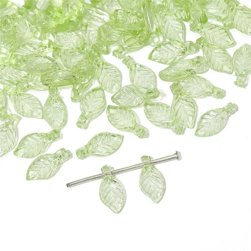 Elegant Green Transparent Leaf-Shaped Acrylic Beads