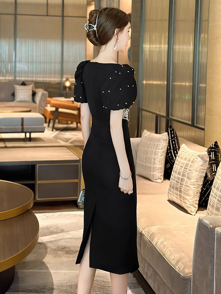 green emerald velvet dress Zip Front Fit and Flare Black Work Dress main image 1