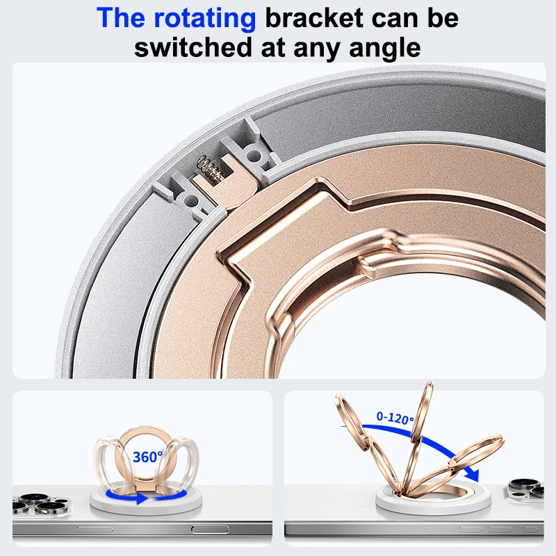 Magsafe Double-Sided Magnetic 360° Rotation Phone Holder with Ring Buckle and Decompression Damping