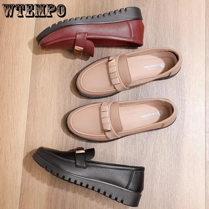 

Лоферы женские черные, простая повседневная обувь из искусственной кожи, на мягкой подошве, Нескользящие, с круглым носком, без застежки, весна-осень