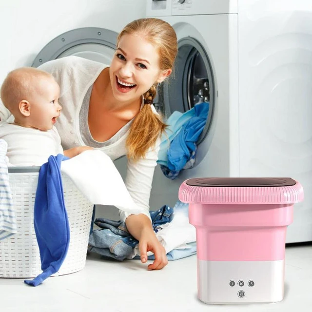 Mini Portable Washing Machine - Small Foldable Bucket Washer for Clothes-  For Camping, RV, Travel, Small Spaces. (Pink)