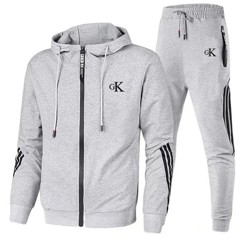 2024 New Leisure Fashion Sportswear Cardigan Long sleeved Running Two Piece Set for Men's Spring and Autumn Sports
