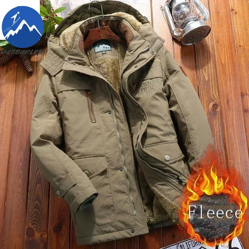 COMXZ Windbreaker Fleece Jacket Thick Warm Cold Proof Travel Ski Retro Hooded Quilted Jacket Men's Trendy High Quality Overcoats
