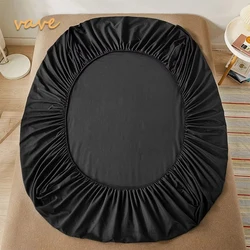 Luxurious Cotton Fitted Bed Sheet with Elastic Band - Solid Color Mattress Protector - Pillowcase 48x74cmx2 (Black)