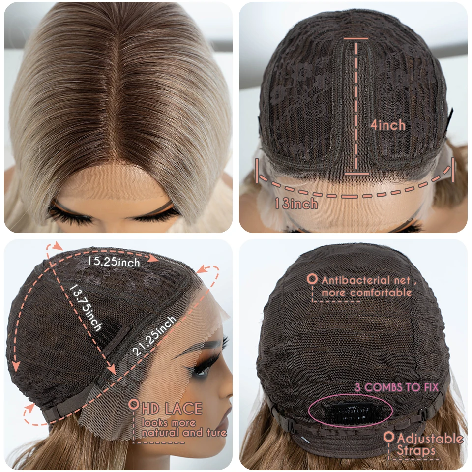 Synthetic Wig Lace Front Wig for Women 20 Inch Straight Ombre Blonde Brown With Bangs Cosplay