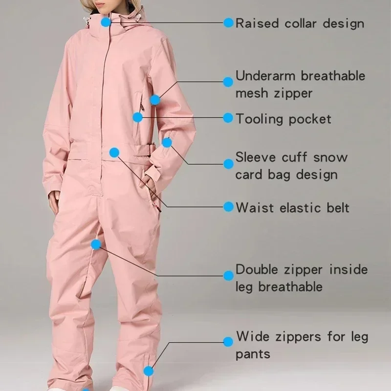 Women Men's New Ski Suit Loose Outdoor Snowboarding Jacket Windproof Waterproof One-Piece Skiing Set Thermal Jumpsuit