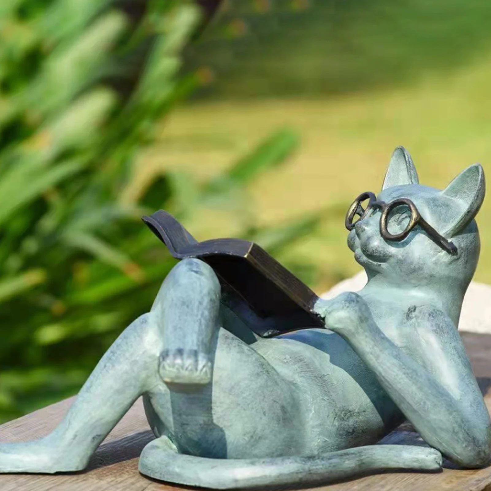 Figurina Di Gatto Letteratura Di Gatto In Miniatura Leggi Occhiali Gatto Giardino Statua Di Cartone Animato Resina Mestiere Gatto Bambola Auto Decoraz