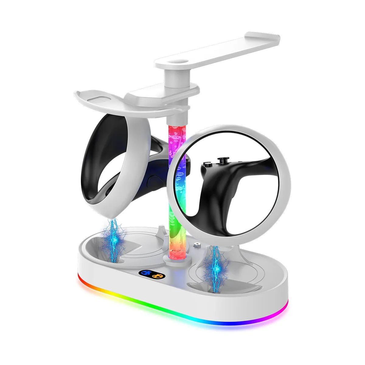 Multi-Functional Charging Station P5V001S for PS VR2 with Dual Controller Charger,RGB Light,4 Magnetic Adapters & Storage Rack