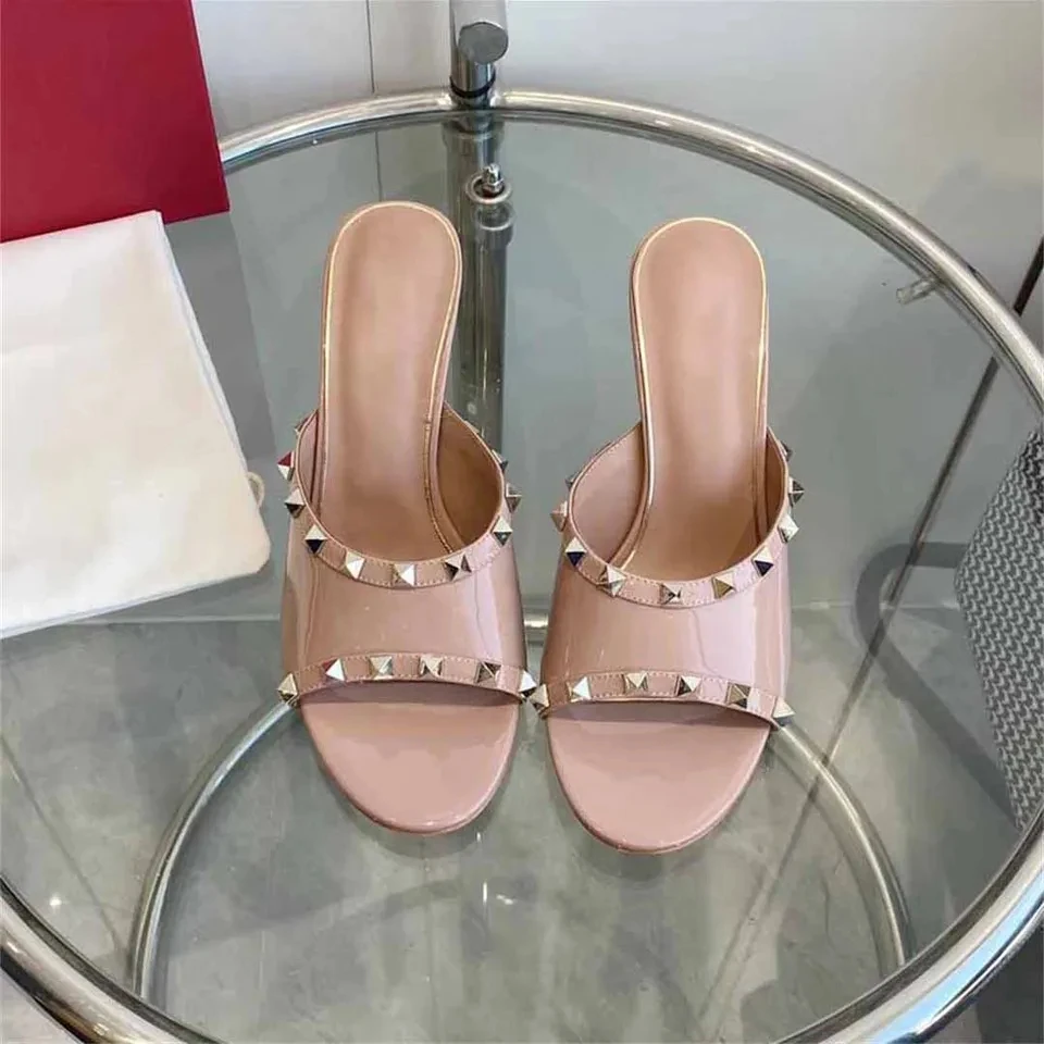 

2024 New Summer Slippers Fashion Round Toe Women Shoes Concise Women Shoes Sexy High Heels Genuine Leather Sapato Feminino Hot