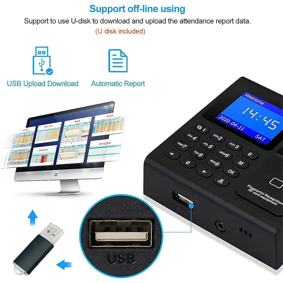 출근 기계 지문 암호 시간 시계, 직원 손가락 스캔, RFID 및 PIN 펀칭, 1 개