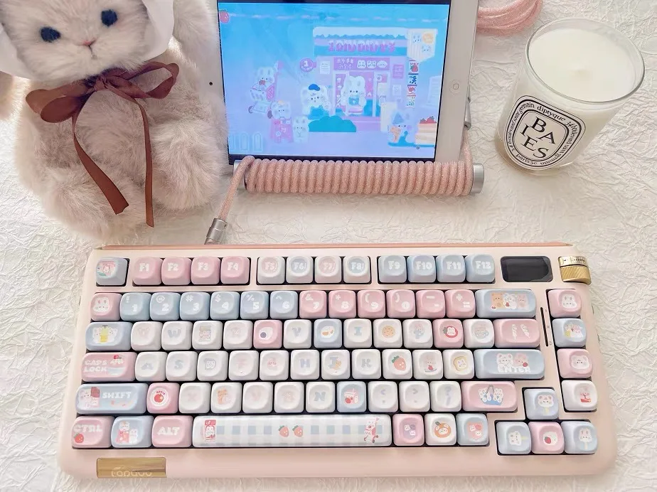 Urso de Coelho Bonito Keycaps Keycap Térmica Sublimação Teclado Mecânico Acessórios do Teclado Moa Bonito Alta Qualidade - Imagem 3