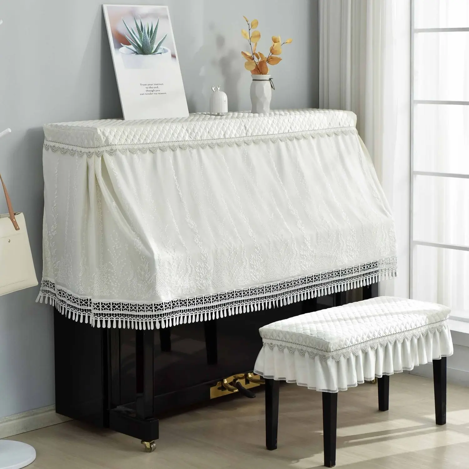 Thickened Piano Cover Half Cover Modern Simple Lace Piano Dust Cartoon Fabric Stool Cloth LH253