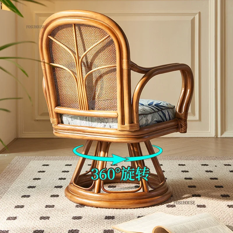 Creative Rattan Garden Chairs for Study Room Breathable Backrest Swivel Chair Japanese Personality Garden Furniture for Outdoor