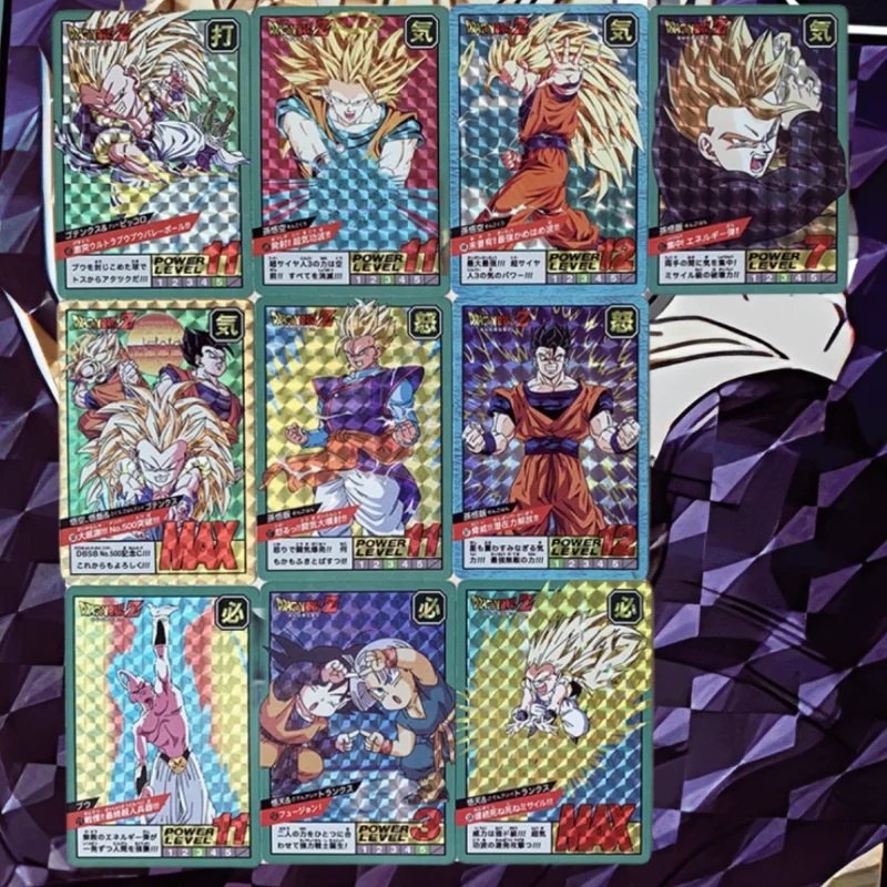 

10Pcs/Set DRAGON BALL Z Card Anime Game Son Goku Vegeta Trunks Super Saiyan Majin Buu ACG Refraction Grid Flash Card Toy Part 12