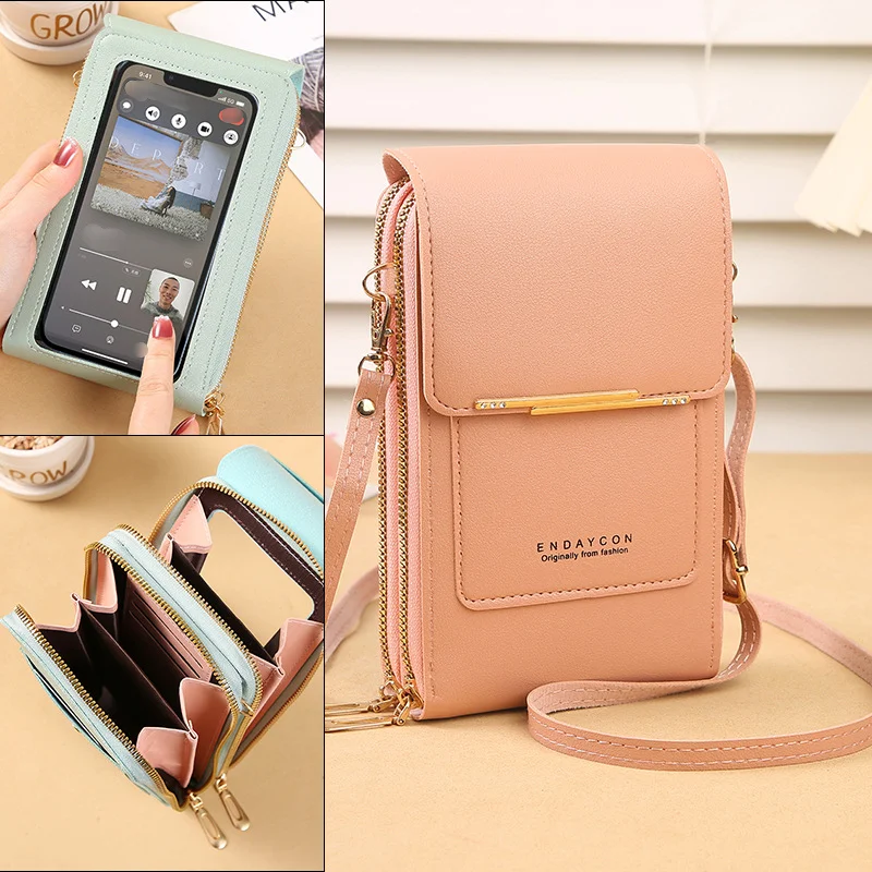 Touch Screen Phone Bag Women's Crossbody Bag Korean Version Phone Bag Multifunctional Key Zipper Vertical Coin Purse_voghion.com