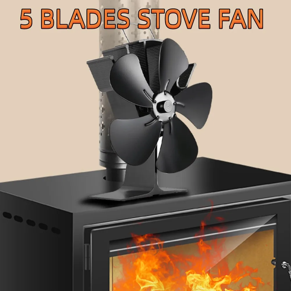 New 5 Blades 1100rpm Heat Powered Wood Stove Fan Wood Log Burner Fireplace  Fan