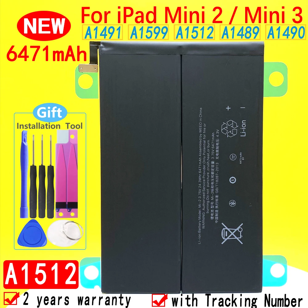 Новый высококачественный планшетный аккумулятор 6471 мАч для iPad Mini 2 / Mini 3 A1491 A1599 A1512 A1489 A1490 с номером отслеживания + Инструменты чехол подставка mypads для планшета ipad mini 1 ipad mini 2 ipad mini 3 a1432 a1454 a1455 a1489 a1490 a1491 a1599 a1601с рисунком т