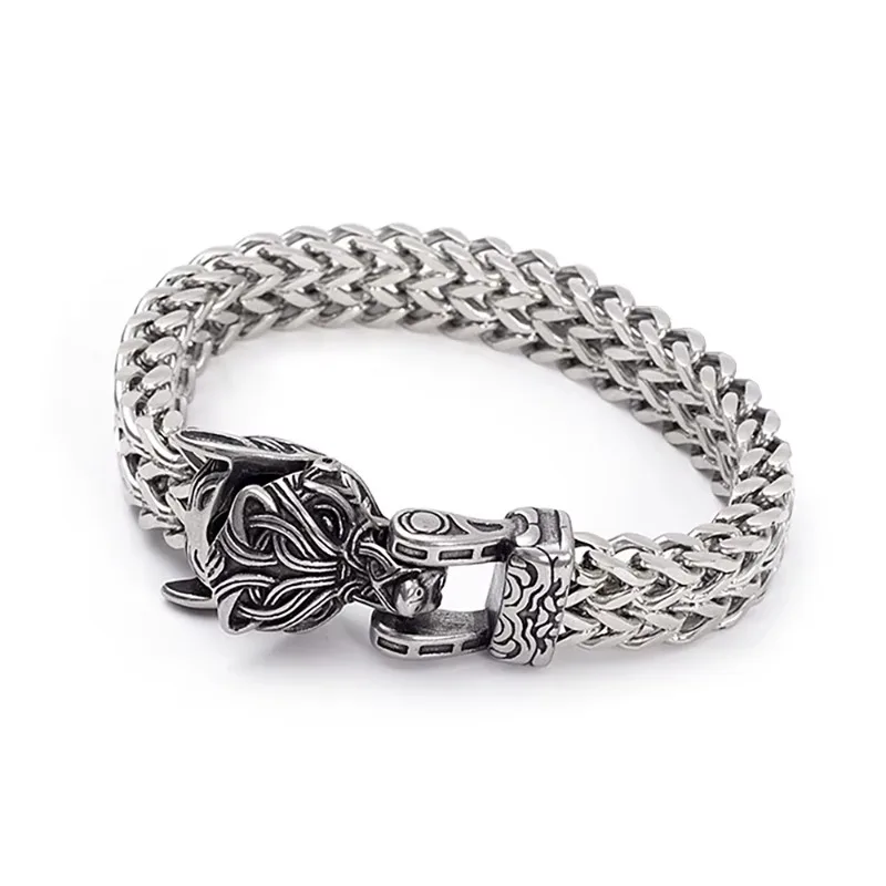 Fashion Vintage Viking Wolf Head Bracelet 316L Stainless Steel Cool Biker Animal Bracelets Party Charm Amulet Jewelry Wholesale