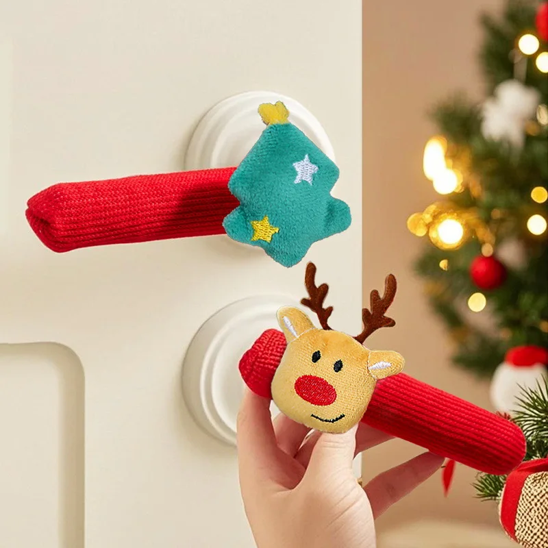 Festive Christmas Door Handle Covers with Bells - Soft Holiday Décor Accessories