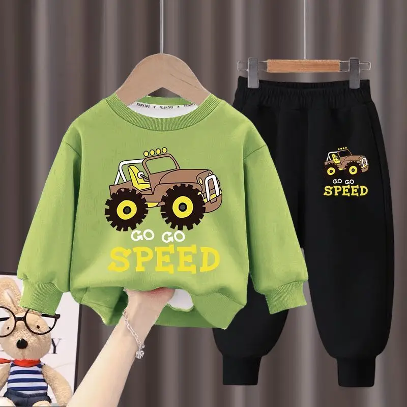 2024 Autumn New Children's Clothing Sets Boys and Girls Fashion Sweatpant Set Kids Car Print Hoodies Suits Kids Casual Tracksuit