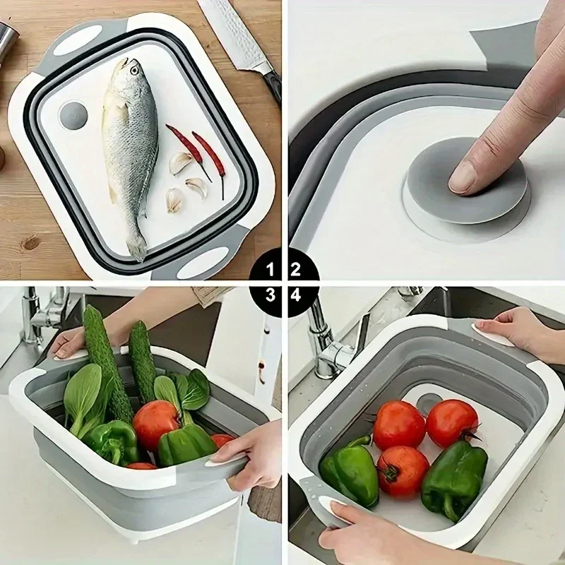1 Piece of Foldable Chopping Board with A Multifunctional Vegetable Bowl. Vegetable and Fruit Sink Storage Basket