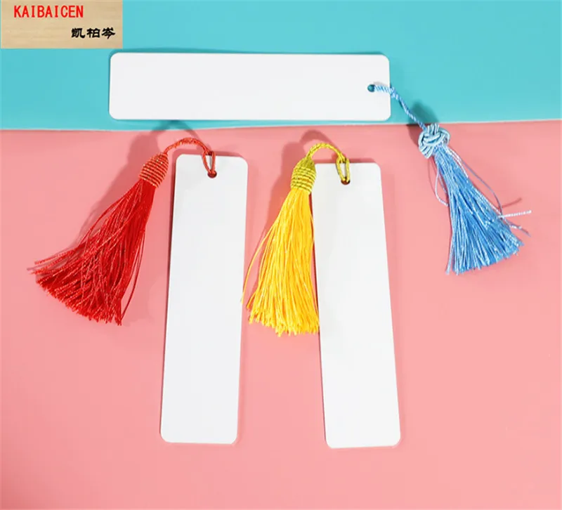 책용 승화 블랭크 북마크, 구멍 및 술이 있는 금속 블랭크 북마크, 열 전달 DIY, 50 개/로트