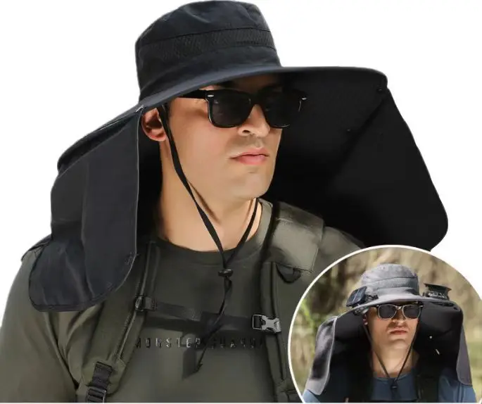 Sombrero Hut großen Schal Sonnenschutz Nackenschutz Krempe Sonne Outdoor Freizeit Bergsteigen Fisch kappe Männer wasserdicht Fischer groß – Detail 22