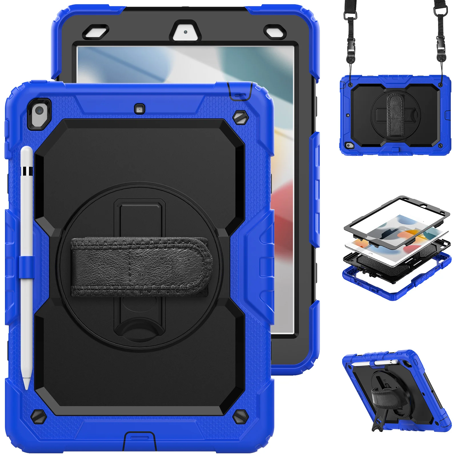 Per Ipad 10.2 2021 Custodia Di Nona Generazione Mini 6 5 Air4 Pro12.9 9.7 2018 6Th Heavy Duty Rugged Cover + Cavalletto Tracolla A Mano